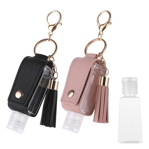 Molain 2 Pcs Hand Desinfektionsmittel Schlüsselanhänger, 30ml Tragbare Leder Hand Desinfektionsmittel Halter Auslaufsichere leere Flaschen Hand Desinfektionsmittel für Lotion Flüssigseife Shampoo von Molain