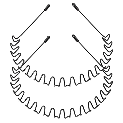 Molain 2 Stück Metall-Haarbänder, Stirnbänder, schwarz, gewellt, Feder-Stirnband, Clips, elastisch, rutschfest, Kopfbedeckung, Haarreif-Zubehör für Sport im Freien von Molain