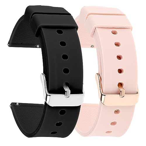 Molain 2 Stück Schnellverschluss-Silikon-Uhrenarmbänder, wasserdichte Herren-Uhrenarmbänder mit schwarz/silberner Edelstahlschnalle (22mm, schwarz/rosa) von Molain