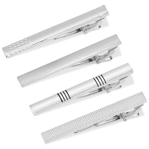 Molain 4 Stück Herren Krawattennadel, Tie Clip Set, silber Krawattenklammer Klassische Krawattennadeln Kupfer Metall Hochzeit Klassisch Krawattennadel Für Valentinstag Hochzeit Freund Geschenk von Molain