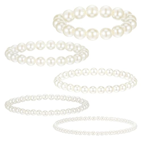 Molain 5 Pcs Perle Armbänder für Frauen - Stretch Strang Braut Hochzeit Elastische Stapelbar Faux Perlen Schmuck für Lady Party (Beige) von Molain