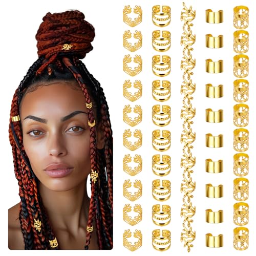 Molain 50 Stück Dreadlocks Schmuck, Haar Schmuck Braids Schmuck haarschmuck Gold Haarschmuck Festival Haarperlen zum Klipsen Verstellbar Metallene Haar Geflecht Ringe für Dreadlock-Zubehör, Haar-Zöpfe von Molain