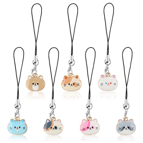 Molain 6 Stück Niedlich Katzen Handykette,Katzen Handy Anhänger phone charm Schlüsselanhänger lanyard handy Anti-Verlust kompatibel mit allen Mobiltelefonen für Frauen und Mädchen von Molain