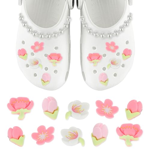 Molain Blumen Schuhe Charms mit Knöpfen, 12pcs Schuhe Charm für Kinder, Cartoon Schuhe Dekoration Anhänger Niedliche Cartoon Charms Blumen Anhänger Für Croc für Mädchen Jungen und Erwachsene von Molain