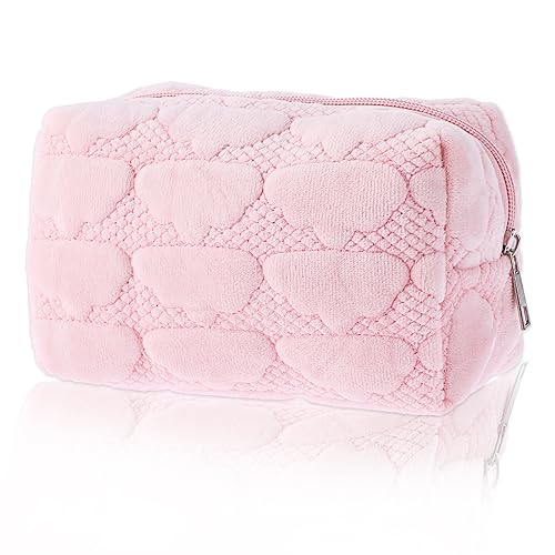 Molain Damen klein Kosmetiktasche, süße Aufbewahrungstasche Cremefarbene Cloud-Kosmetiktasche aus Wildleder Tragbare Reise Make-up Taschen Waschtasche Hält Verschiedene Kosmetika und Werkzeuge (Rosa) von Molain