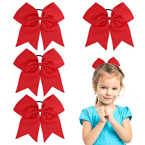 Molain Große rote Schleifen Haargummis 4 Stück 20,3 cm Pferdeschwanzhalter Zopf Cheerleader Schleifenband Haarstyling-Zubehör für Kleinkinder Mädchen Frauen Outfit Uniform von Molain