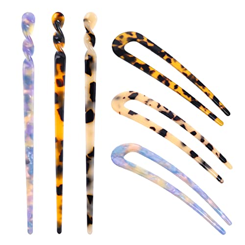 Molain 6Pcs Haar Pins Retro Französisch Stil U Sticks Pins Schildkröte Essstäbchen Haarnadeln Scheibe Haar Sticks für Frauen Mädchen Frisur Zubehör, Braun von Molain