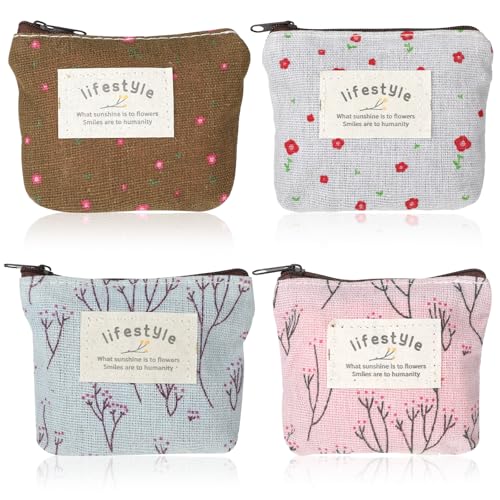 Molain 4 Stück Kinder Mini Geldbörse, Mini Geldbörse, Canvas Kleine Geldbeutel Mini Geldbörse Damen Kleingeldbörse Mit Reißverschluss Tragbare Portemonnaie Kosmetiktasche Für Münzen Karten Schlüssel von Molain