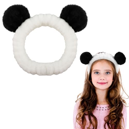 Molain Panda Ohren Stirnband Gesichtswasch Spa Haarbänder Make up Stirnbänder Damen Cartoon Niedliches Korallen Fleece Elastisches Kreatives Haar Accessoire zum Waschen des Gesichts Dusche Schönheit von Molain