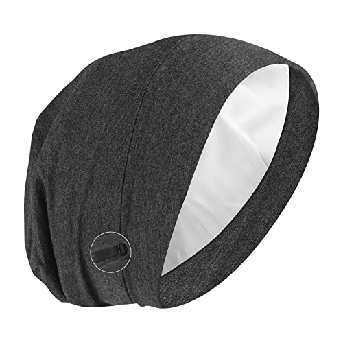 Molain Satin Bonnet Schlafmütze Haarabdeckung Motorhaube Satin Gefüttert Slouchy Beanie Nachtschlafmütze Verstellbar Stay on Silk Lined Slouchy Beanie Hat Schwarz, grau, 58 von Molain