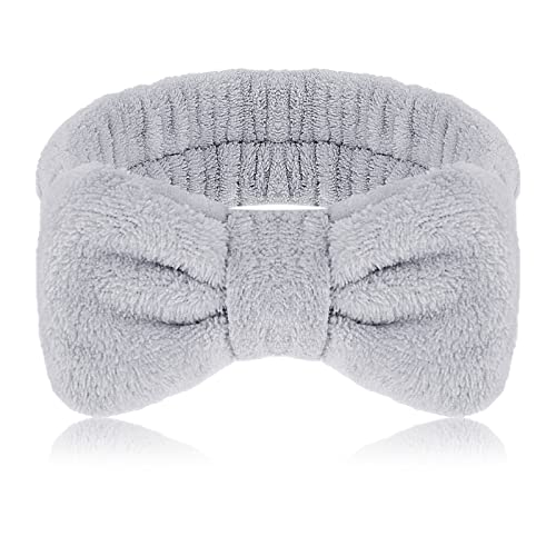 Molain Spa-Stirnband, Schleifen-Haarbänder, Make-up-Stirnbänder, Frauen, Korallen-Fleece, elastisches Stirnband, Waschen des Gesichts, Dusche, Sport, Schönheitspflege, Grau von Molain