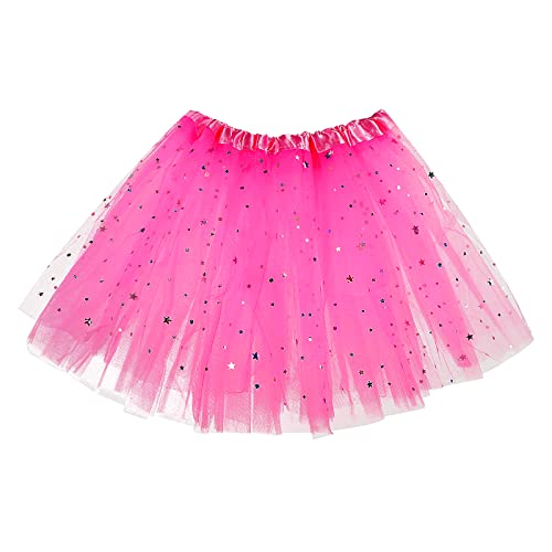 Molain Tutu Tutus Rock Kleider Kleinkind Kleid Valentinstag Kostüm Dehnbar Tie Dye Skorts für 2~7 Jahre Baby Kinder Mädchen Frauen Prinzessin Ballett Tanz (Dark Pink Star) von Molain