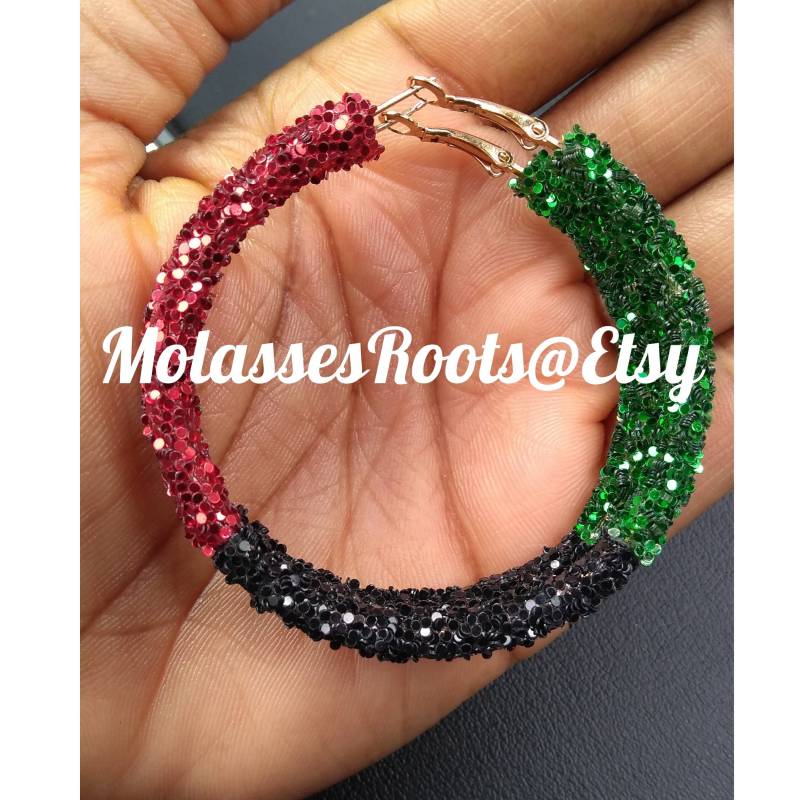 Neu "Schwarzer Geschichte Monat Juni Afroamerikaner Leichte "Sparkle" Benutzerdefinierte Creolen" 2 Farbstile Verfügbar von MolassesRoots