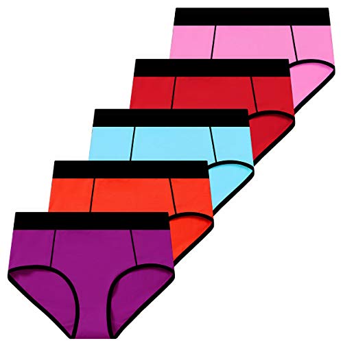 Molasus Unterhosen Damen Midi-Hoch Taille Slip Baumwolle Bequeme Unterwäsche Mehrfarbig 5er Pack Größe X-Small von Molasus