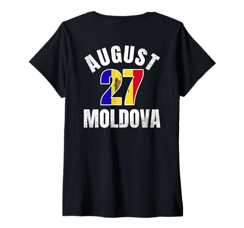 Damen 27. August Moldawien Unabhängigkeitstag T-Shirt mit V-Ausschnitt von Moldova Flag Designs Moldovan Proud Roots