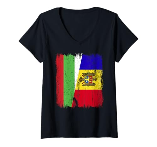 Damen Bulgarien Moldawien Halbflagge Bulgarisches moldauisches Erbe T-Shirt mit V-Ausschnitt von Moldova Flag Designs Moldovan Proud Roots