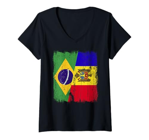 Damen Brasilien Moldawien halbe Flagge brasilianisches moldauisches Erbe T-Shirt mit V-Ausschnitt Damen Brasilien Moldawien halbe Flagge brasilianisches moldauisches Erbe T-Shirt mit V-Ausschnitt von Moldova Flag Designs Proud Moldovan Roots