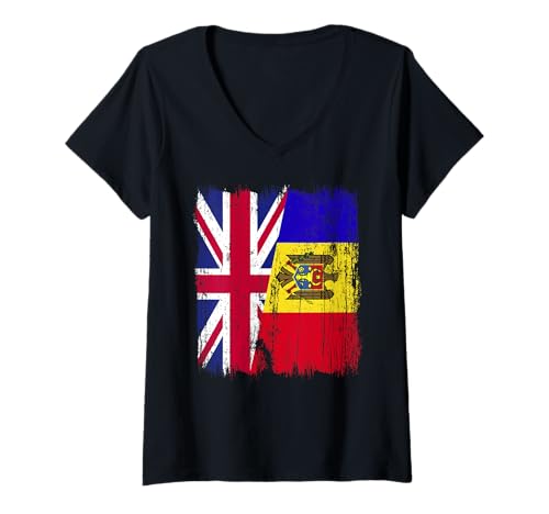 Damen Britische Moldawien, halbe Flagge, Britisches moldauisches Erbe T-Shirt mit V-Ausschnitt Damen Britische Moldawien, halbe Flagge, Britisches moldauisches Erbe T-Shirt mit V-Ausschnitt von Moldova Flag Designs Proud Moldovan Roots