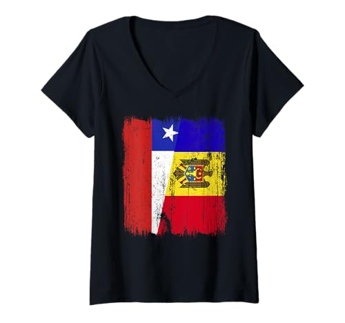 Damen Chile Moldawien Halbflagge chilenisches moldauisches Erbe T-Shirt mit V-Ausschnitt Damen Chile Moldawien Halbflagge chilenisches moldauisches Erbe T-Shirt mit V-Ausschnitt von Moldova Flag Designs Proud Moldovan Roots