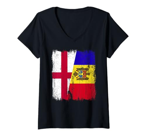 Damen England Moldawien halbe Flagge Englisch Moldawisches Erbe T-Shirt mit V-Ausschnitt Damen England Moldawien halbe Flagge Englisch Moldawisches Erbe T-Shirt mit V-Ausschnitt von Moldova Flag Designs Proud Moldovan Roots
