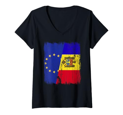 Damen Europa Moldawien Halbflagge Europäische Union Moldawisches Erbe T-Shirt mit V-Ausschnitt Damen Europa Moldawien Halbflagge Europäische Union Moldawisches Erbe T-Shirt mit V-Ausschnitt von Moldova Flag Designs Proud Moldovan Roots