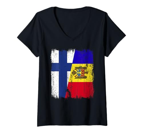Damen Finnland Moldawien Halbflagge finnisches moldauisches Erbe T-Shirt mit V-Ausschnitt Damen Finnland Moldawien Halbflagge finnisches moldauisches Erbe T-Shirt mit V-Ausschnitt von Moldova Flag Designs Proud Moldovan Roots