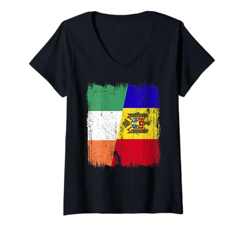 Damen Irland Moldawien halbe Flagge Irisches moldauisches Erbe T-Shirt mit V-Ausschnitt Damen Irland Moldawien halbe Flagge Irisches moldauisches Erbe T-Shirt mit V-Ausschnitt von Moldova Flag Designs Proud Moldovan Roots