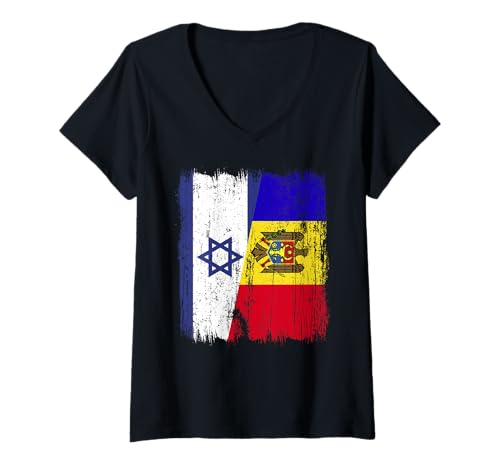 Damen Israel Moldawien halbe Flagge israelisches moldauisches Erbe T-Shirt mit V-Ausschnitt Damen Israel Moldawien halbe Flagge israelisches moldauisches Erbe T-Shirt mit V-Ausschnitt von Moldova Flag Designs Proud Moldovan Roots