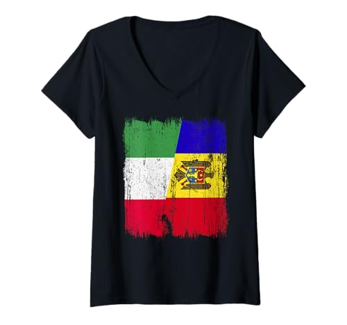 Damen Italien Moldawien Halbflagge Italienisches moldauisches Erbe T-Shirt mit V-Ausschnitt Damen Italien Moldawien Halbflagge Italienisches moldauisches Erbe T-Shirt mit V-Ausschnitt von Moldova Flag Designs Proud Moldovan Roots
