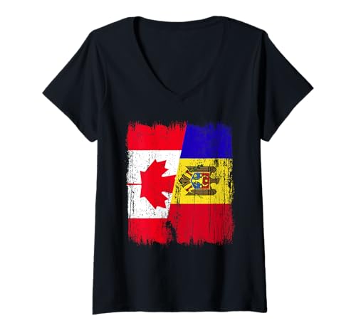Damen Kanada Moldawien halbe Flagge kanadisches moldauisches Erbe T-Shirt mit V-Ausschnitt Damen Kanada Moldawien halbe Flagge kanadisches moldauisches Erbe T-Shirt mit V-Ausschnitt von Moldova Flag Designs Proud Moldovan Roots