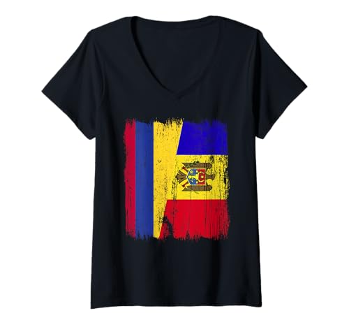 Damen Kolumbien Moldawien Halbflagge Kolumbianisches moldauisches Erbe T-Shirt mit V-Ausschnitt Damen Kolumbien Moldawien Halbflagge Kolumbianisches moldauisches Erbe T-Shirt mit V-Ausschnitt von Moldova Flag Designs Proud Moldovan Roots
