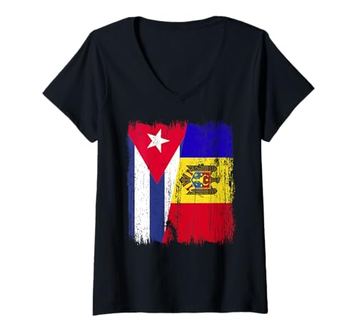 Damen Kuba Moldawien Halbflagge kubanisches moldauisches Erbe T-Shirt mit V-Ausschnitt Damen Kuba Moldawien Halbflagge kubanisches moldauisches Erbe T-Shirt mit V-Ausschnitt von Moldova Flag Designs Proud Moldovan Roots