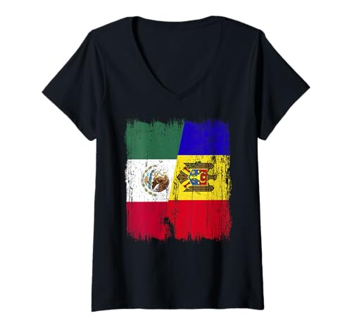 Damen Mexiko, Moldawien, halbe Flagge, mexikanisches moldauisches Erbe T-Shirt mit V-Ausschnitt Damen Mexiko, Moldawien, halbe Flagge, mexikanisches moldauisches Erbe T-Shirt mit V-Ausschnitt von Moldova Flag Designs Proud Moldovan Roots