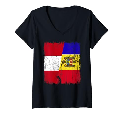 Damen Peru Moldawien Halbflagge peruanisches moldauisches Erbe T-Shirt mit V-Ausschnitt von Moldova Flag Designs Proud Moldovan Roots