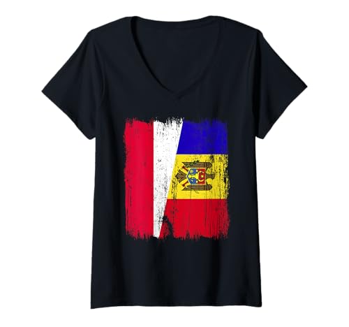Damen Polen Moldawien halbe Flagge polnisches moldauisches Erbe T-Shirt mit V-Ausschnitt von Moldova Flag Designs Proud Moldovan Roots