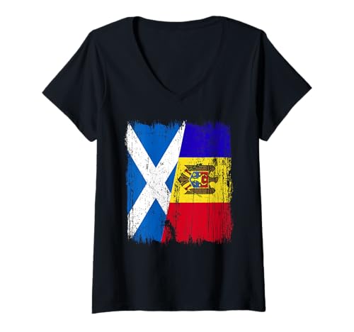 Damen Schottland Moldawien Halbflagge Schottisches moldauisches Erbe T-Shirt mit V-Ausschnitt von Moldova Flag Designs Proud Moldovan Roots