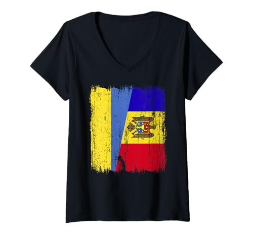 Damen Ukraine Moldawien Halbflagge Ukrainisches moldauisches Erbe T-Shirt mit V-Ausschnitt Damen Ukraine Moldawien Halbflagge Ukrainisches moldauisches Erbe T-Shirt mit V-Ausschnitt von Moldova Flag Designs Proud Moldovan Roots