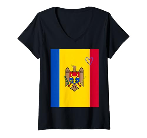 Damen Moldawische Flagge Moldawisches Herz Stolzer Erbe Nationalfeiertag T-Shirt mit V-Ausschnitt Damen Moldawische Flagge Moldawisches Herz Stolzer Erbe Nationalfeiertag T-Shirt mit V-Ausschnitt von Moldova Flag Moldovan National Day Gifts Idea