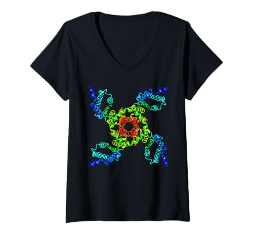 Damen Biophysik Cryo-EM-Struktur spannungsgesteuerter Natriumkanal T-Shirt mit V-Ausschnitt Damen Biophysik Cryo-EM-Struktur spannungsgesteuerter Natriumkanal T-Shirt mit V-Ausschnitt von Molecular model biology biochemistry science gifts