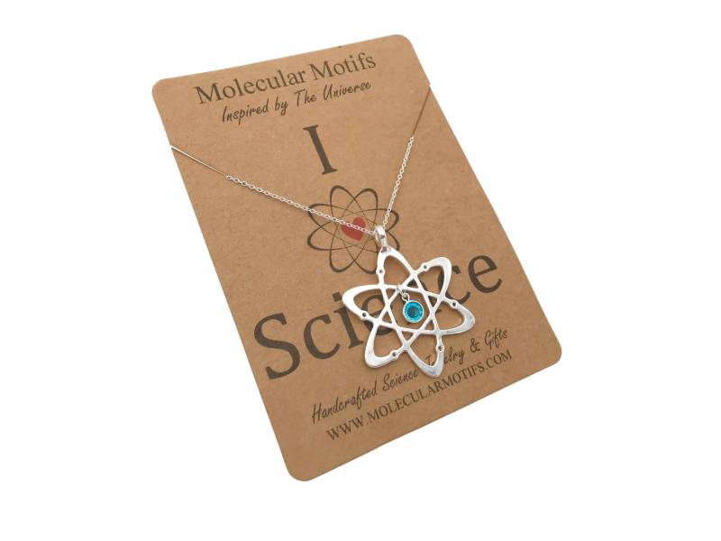 Atom Mit Benutzerdefinierten Birthstone Nucleus Anhänger Halskette Handgemachter Wissenschafts Schmuck von MolecularMotifs