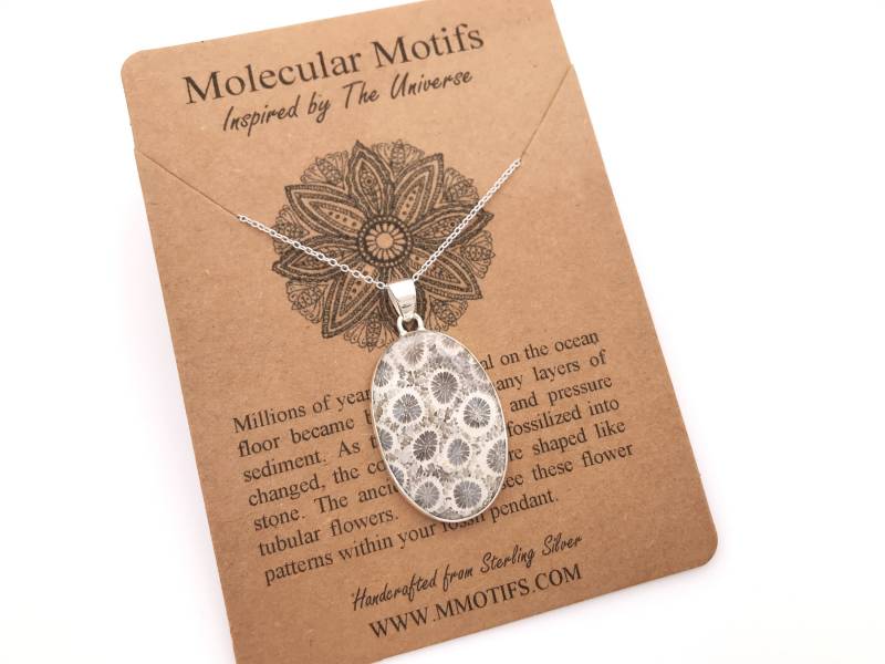 Korallen Fossil Anhänger in S925 Sterling Silber Handgemachte Wissenschaft Schmuck, Unikat von MolecularMotifs