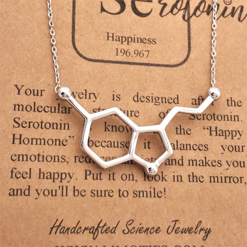 Serotonin Halskette-Silber Finish Bold Größe 2 "Breit Molekül Anhänger-Handgefertigt-Wissenschaft Geschenk-Unisex-Graduierung von MolecularMotifs