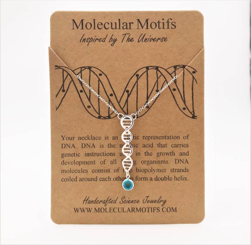 sterling Silber Dna Doppel Helix Anhänger Halskette, Geburtsstein Charme von MolecularMotifs