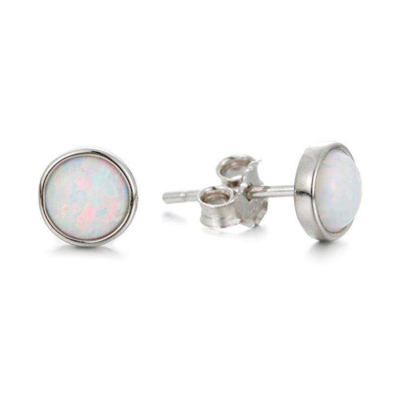 sterling Silber Feuer Opal Ohrstecker | Lünettenfassung Oktober Geburtsstein Handmade Schmuck von MolecularMotifs