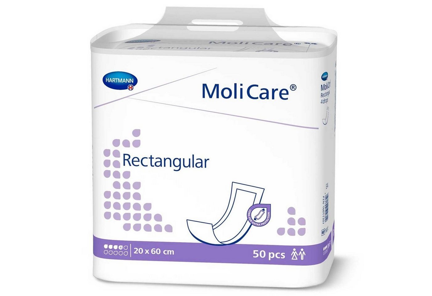 Inkontinenzauflage MoliCare® Rectangular 20x60cm Karton x4 Molicare, Flüssigkeitsundurchlässige Außenfolie von Molicare