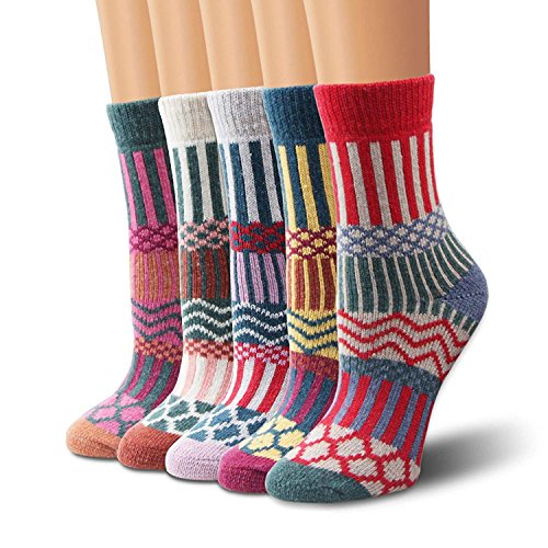5 Paar - Moliker Wollsocken,Frauen Socken Wintersocken Jahrgang Sanft Warme Socken Zum Winter-5006-Einheitsgröße von Moliker