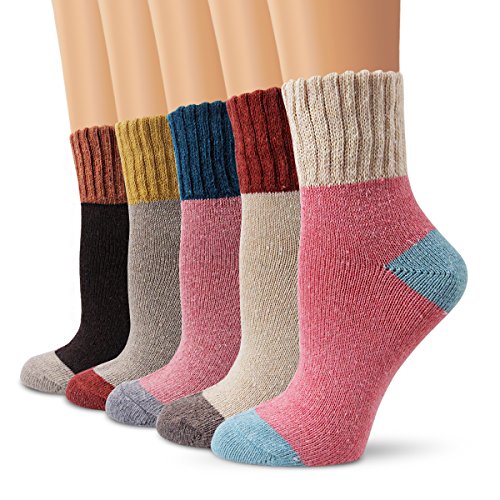 5 Paar - Moliker Wollsocken,Frauen Socken Wintersocken Jahrgang Sanft Warme Socken Zum Winter-5003-Einheitsgröße von Moliker