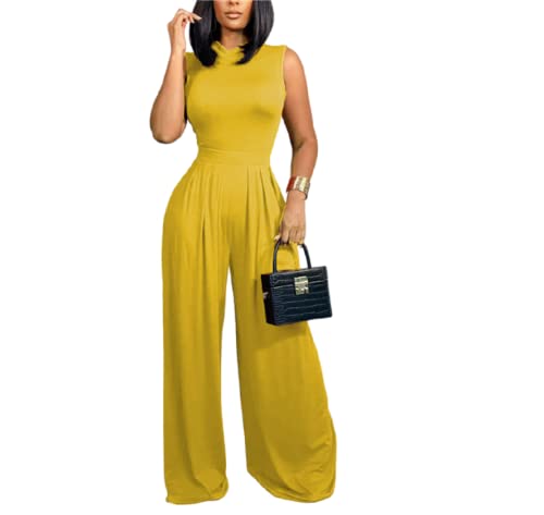 Molilove Damen 2-teiliges Outfit Sexy Ärmelloser Jumpsuit Zweiteiliges Hosen-Set Frauen 2-teiliges Outfit Damen Zweiteilige Outfits, gelb, Large von Molilove