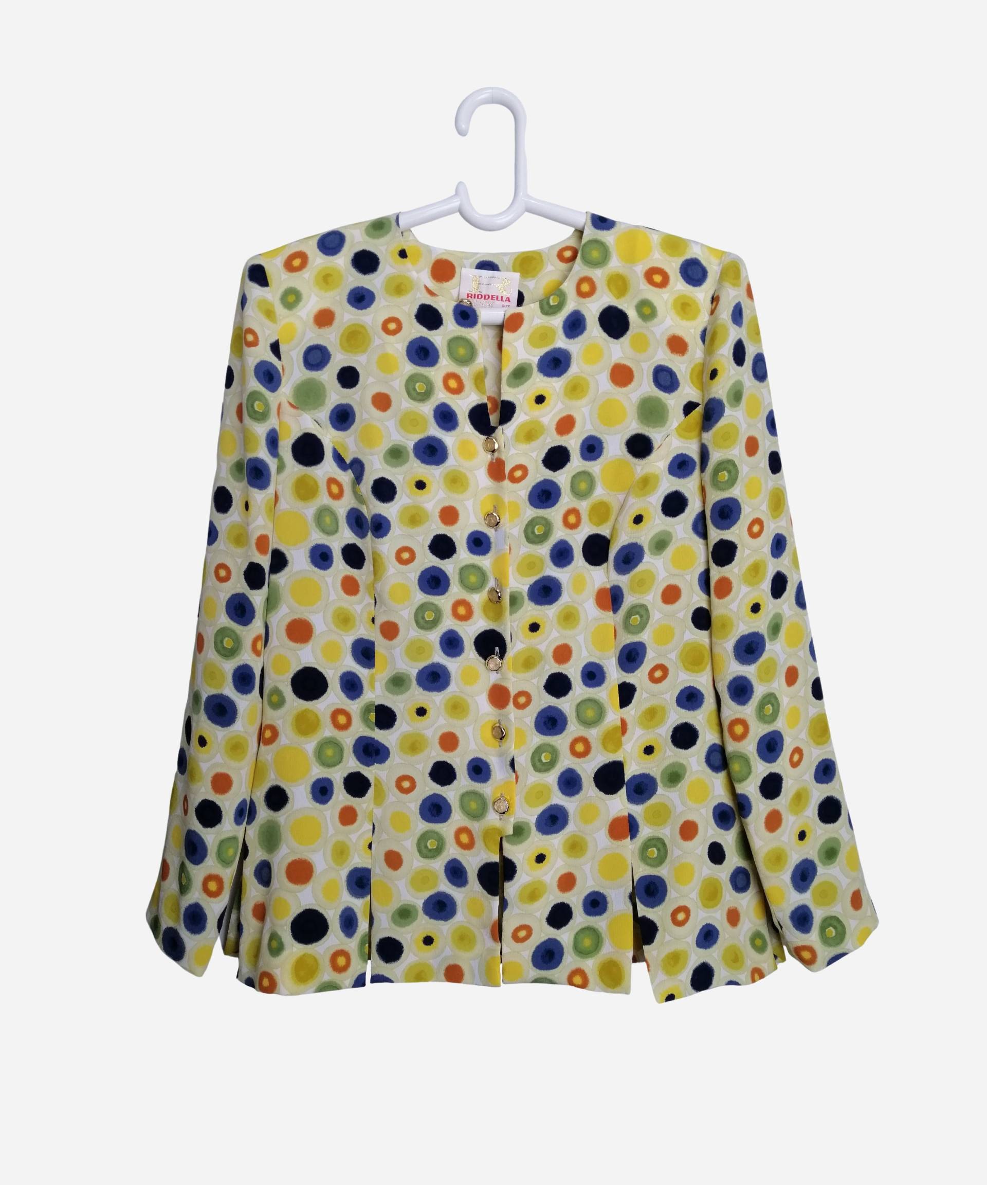 Made in England Vintage Damen Bluse 80Er Polyester Sommerbluse Bunte Polka Dot Gemusterte Mit Schulterpolstern von MolinelliVintage