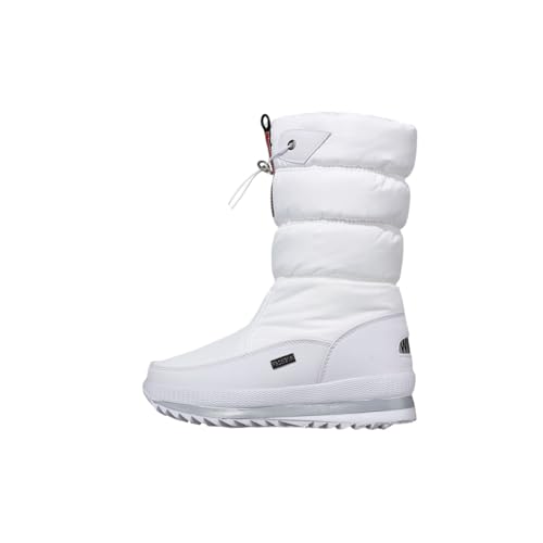 Molinter Damen Halbschaf Schneestiefel mit Warme Plüsch Gefütterte Wasserdicht Rutschfest Winterstiefel Schneeschuh (Weiß, Erwachsene, Damen, 37, Numerisch, EU Schuhgrößensystem, M) von Molinter